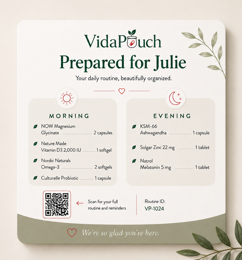 VidaPouch personalized insert card