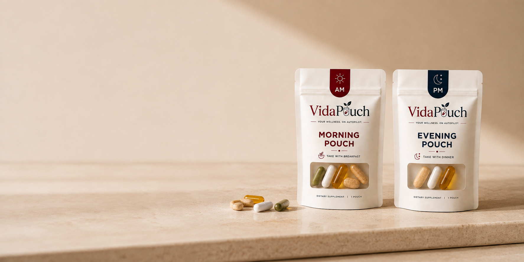 VidaPouch morning and evening personalized supplement pouches